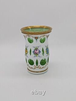 Bohemian Moser Opaline Overlay, Hand Painted, Gilt Edged Vase