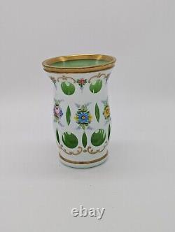 Bohemian Moser Opaline Overlay, Hand Painted, Gilt Edged Vase