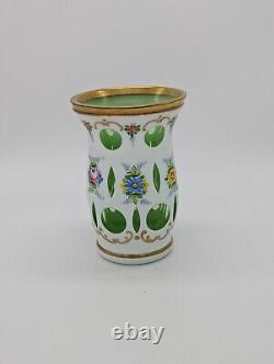 Bohemian Moser Opaline Overlay, Hand Painted, Gilt Edged Vase