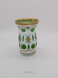 Bohemian Moser Opaline Overlay, Hand Painted, Gilt Edged Vase