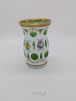 Bohemian Moser Opaline Overlay, Hand Painted, Gilt Edged Vase