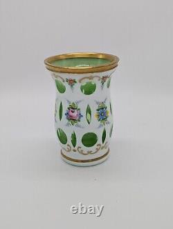 Bohemian Moser Opaline Overlay, Hand Painted, Gilt Edged Vase