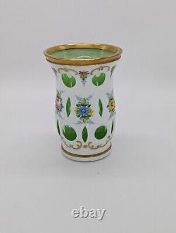 Bohemian Moser Opaline Overlay, Hand Painted, Gilt Edged Vase