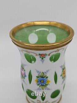 Bohemian Moser Opaline Overlay, Hand Painted, Gilt Edged Vase