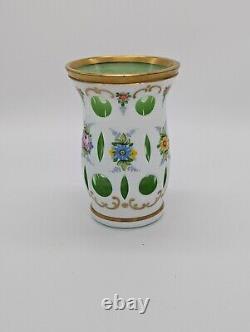 Bohemian Moser Opaline Overlay, Hand Painted, Gilt Edged Vase