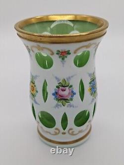 Bohemian Moser Opaline Overlay, Hand Painted, Gilt Edged Vase