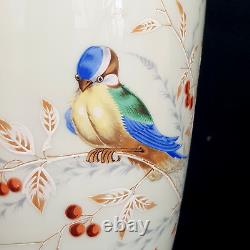 Bohemian harrach opaline Glass painted bluetit large Uranium Vase