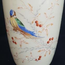 Bohemian harrach opaline Glass painted bluetit large Uranium Vase