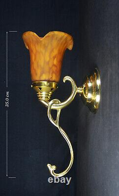 Brass 1950s antique wall light sconce handmade French tinted Opaline glass shade