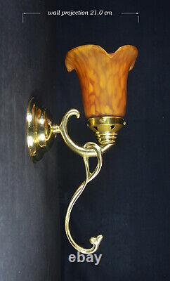 Brass 1950s antique wall light sconce handmade French tinted Opaline glass shade