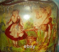 C1880 Antique Art Glass Vase Hand Painted CherubLove LetterBird 13.25Tall