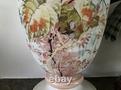 C1880 Pair 15 Opaline French Glass Hand Paint Vases Baccarat Floral Butterfly