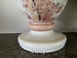 C1880 Pair 15 Opaline French Glass Hand Paint Vases Baccarat Floral Butterfly