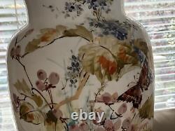 C1880 Pair 15 Opaline French Glass Hand Paint Vases Baccarat Floral Butterfly