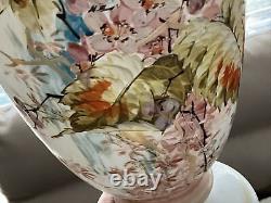 C1880 Pair 15 Opaline French Glass Hand Paint Vases Baccarat Floral Butterfly