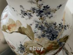 C1880 Pair 15 Opaline French Glass Hand Paint Vases Baccarat Floral Butterfly