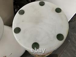 C1880 Pair 15 Opaline French Glass Hand Paint Vases Baccarat Floral Butterfly