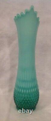 C1941 or 59-61 16 Fenton Emerald Green & White Opalescent Swung Vase RARE VG+++