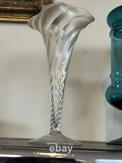 C19th Victorian John Walsh Walsh Iridescent H/Blown Twisted Fluted Vase 21cms