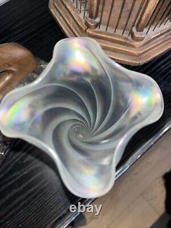 C19th Victorian John Walsh Walsh Iridescent H/Blown Twisted Fluted Vase 21cms
