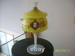 Cameo Venetian Antique Gilded Gold Opalescent Murano Spiraling Glass Compote