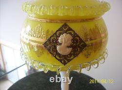 Cameo Venetian Antique Gilded Gold Opalescent Murano Spiraling Glass Compote