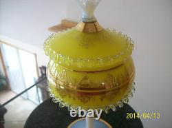 Cameo Venetian Antique Gilded Gold Opalescent Murano Spiraling Glass Compote