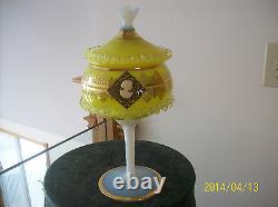 Cameo Venetian Antique Gilded Gold Opalescent Murano Spiraling Glass Compote