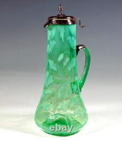 Carafe Green Glas Mug Opaline Decor Silver Frame Portugal Um 1900