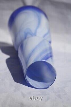 Carlo Moretti Vintage Blue White Opaline Vase Italy Murano 7.3in with label