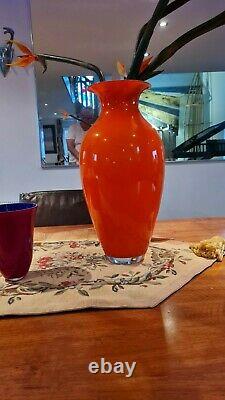 Carlo Nason Large Orange glass vase made in Murano Italy