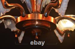 Chandelier French art deco Ezan Sabino 6 arm original Opalescent glass icicles