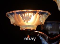 Chandelier French art deco Ezan Sabino 6 arm original Opalescent glass icicles