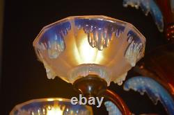 Chandelier French art deco Ezan Sabino 6 arm original Opalescent glass icicles