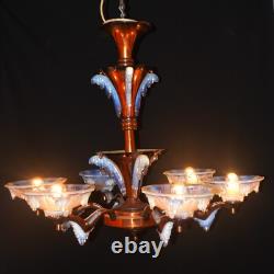 Chandelier French art deco Ezan Sabino 6 arm original Opalescent glass icicles