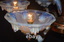 Chandelier French art deco Ezan Sabino 6 arm original Opalescent glass icicles