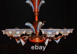 Chandelier French art deco Ezan Sabino 6 arm original Opalescent glass icicles