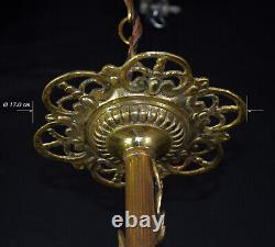 Chandelier French art nouveau Neoclassical bronze 4 arm swan neck opaline glass