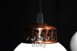 Chandelier Original art deco 4 arms chrome plate suspended opaline globes C1940s