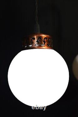 Chandelier Original art deco 4 arms chrome plate suspended opaline globes C1940s