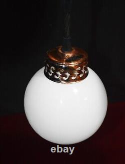 Chandelier Original art deco 4 arms chrome plate suspended opaline globes C1940s