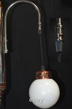 Chandelier Original art deco 4 arms chrome plate suspended opaline globes C1940s