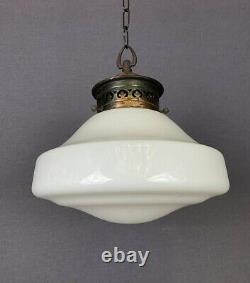 Charlie Art Deco Opaline Pendant Light With Patterned Copper Gallery (20256)