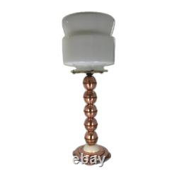 Charming 1930s Danish Art Deco Table Lamp. Polished brass & Opaline Glass