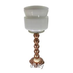 Charming 1930s Danish Art Deco Table Lamp. Polished brass & Opaline Glass