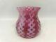 Consolidated Glass-cranberry Red & White/criss-cross Opalescent Toothpick Holder