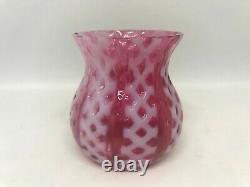 Consolidated Glass-Cranberry Red & White/Criss-Cross Opalescent Toothpick Holder