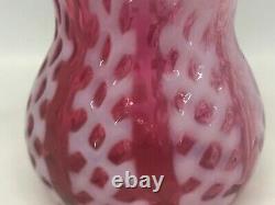 Consolidated Glass-Cranberry Red & White/Criss-Cross Opalescent Toothpick Holder