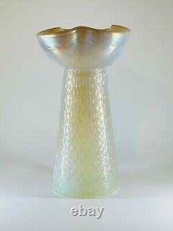 Czech Republic Opalescent Hand Blown Patterned Art Glass Ruffle Rim Floral Vase