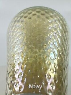 Czech Republic Opalescent Hand Blown Patterned Art Glass Ruffle Rim Floral Vase